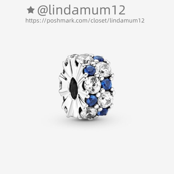 Pandora Clear & Blue Sparkling Clip Charm - Picture 1 of 4